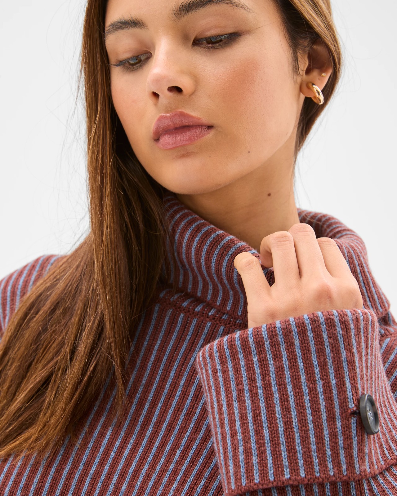 Lily Loves High Neck Rib Jumper - Merlot Stripe 3 of 5