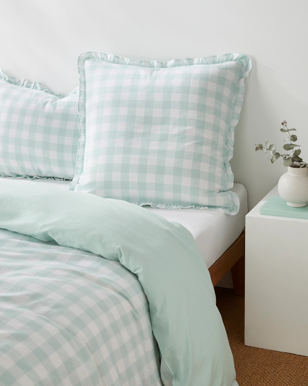 Lulu Gingham Linen Cotton European Pillowcase Seafoam Target Australia