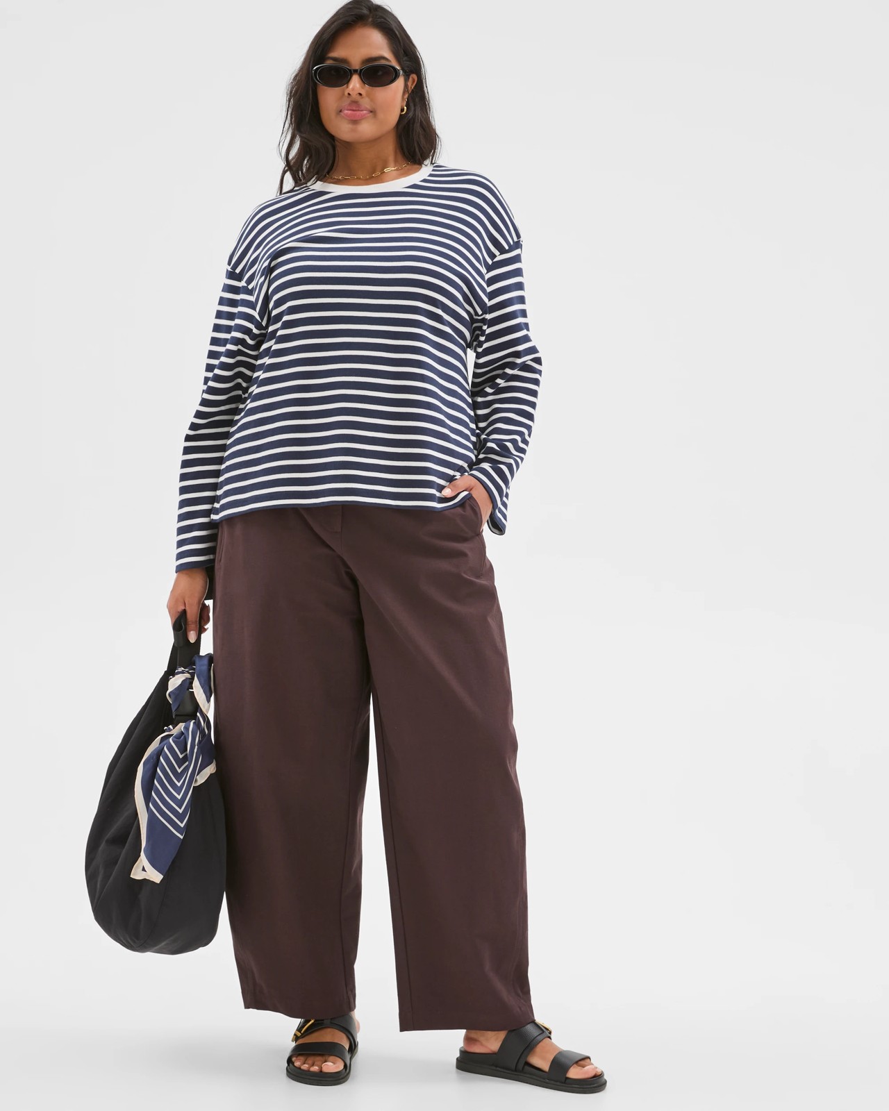 Plus Size Australian Cotton Long Sleeve Stripe Top 2 of 5
