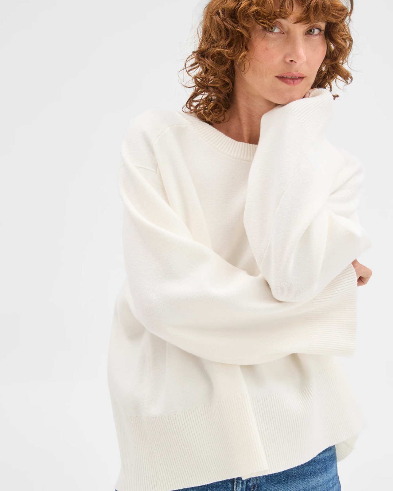 Clean Knit Crew Neck Sweater - Cloud Dancer 5 of 5