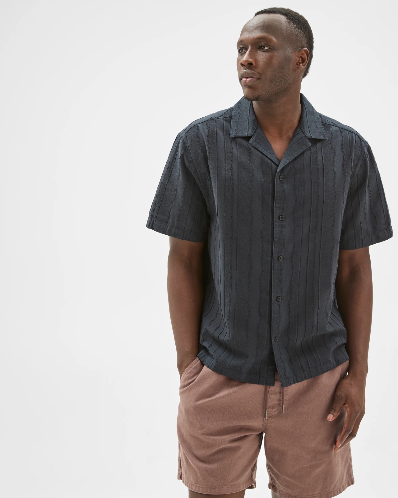 Commons Cotton Burnout Short Sleeve Shirt - Black 4 of 5