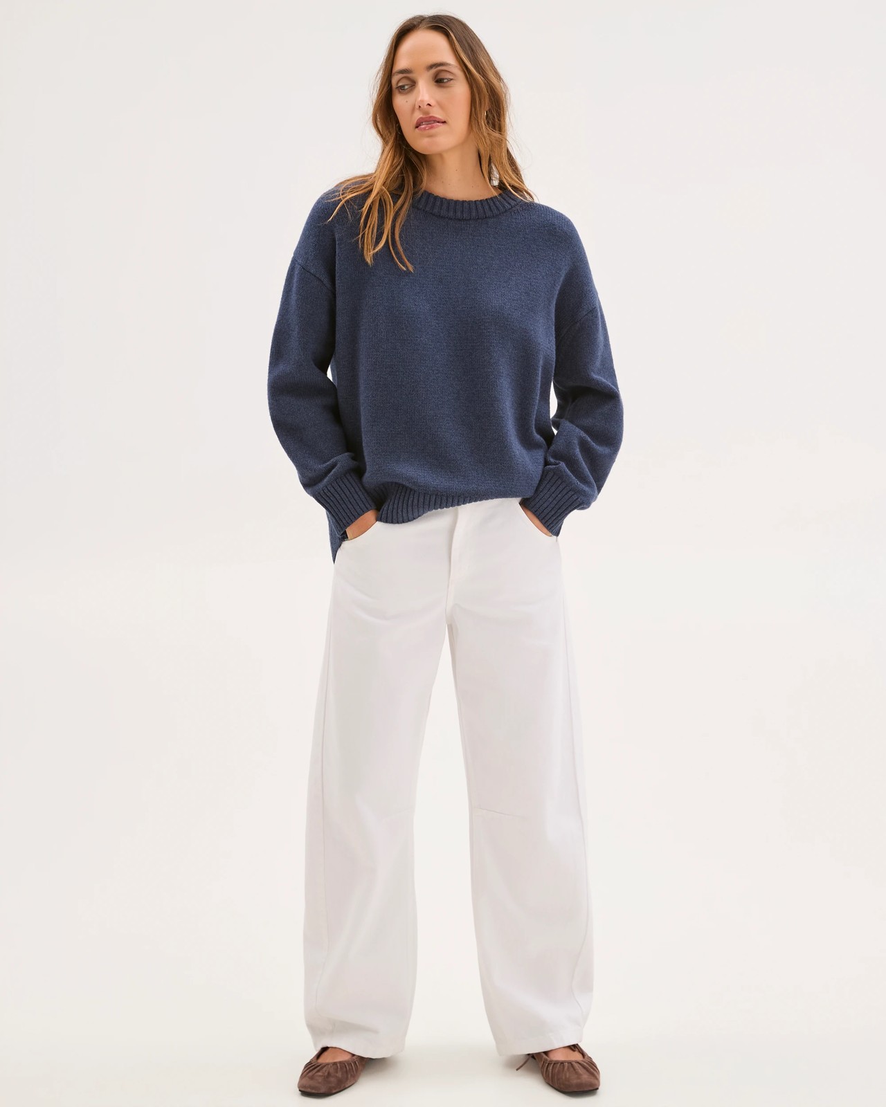Australian Cotton Blend Oversized Sweater - Navy 3 of 6