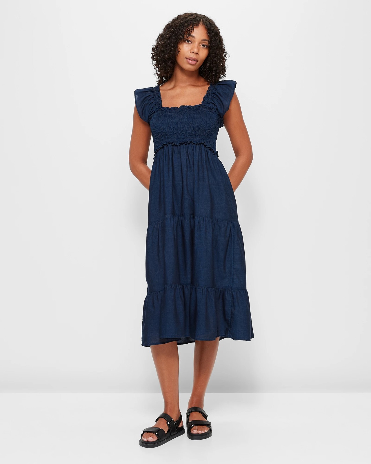 Midi shirred outlet dress