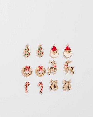 6 Pack Traditional Christmas Stud Earrings