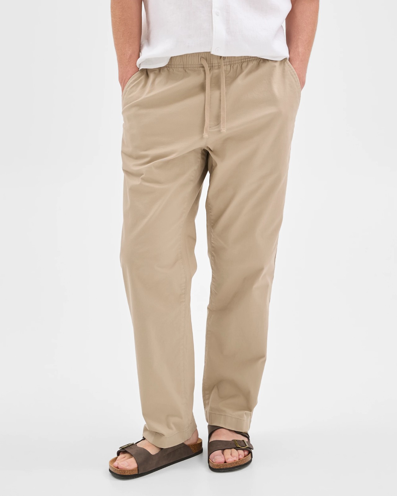 Australian Cotton Elastic Waistband Chino Pants - Stone 4 of 6