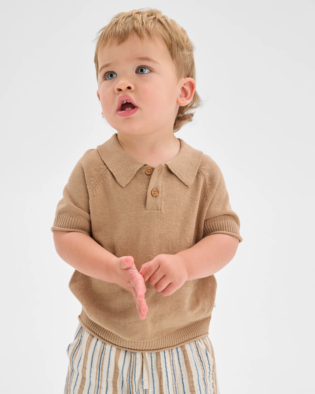Baby True Knit Polo Top - Taupe 2 of 5