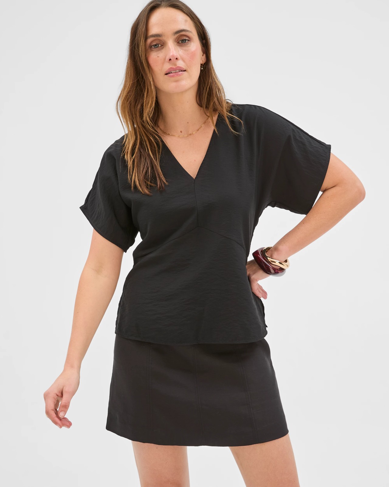 Preview Phoebe V Neck Shell Top - Black 2 of 5