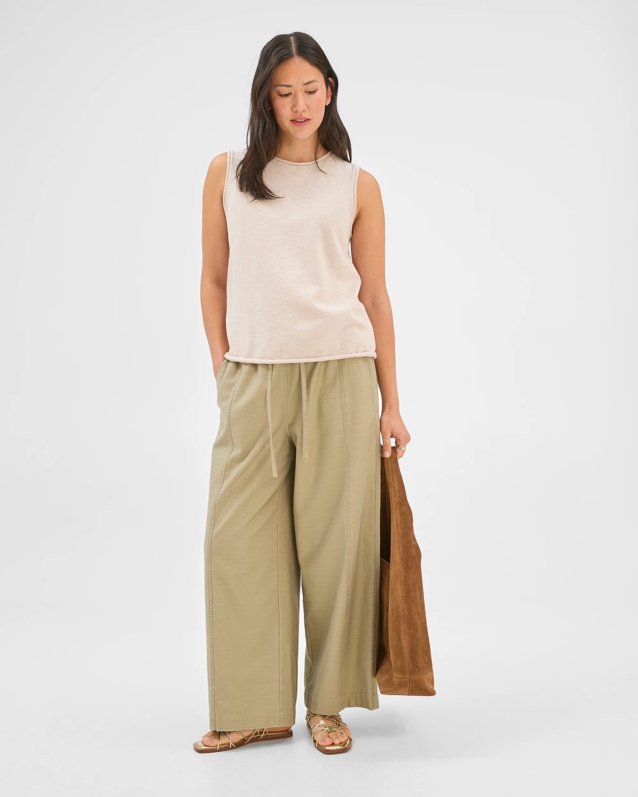 Australian Cotton Blend Rolled Edge Knitted Tank Top - Pumice 4 of 5