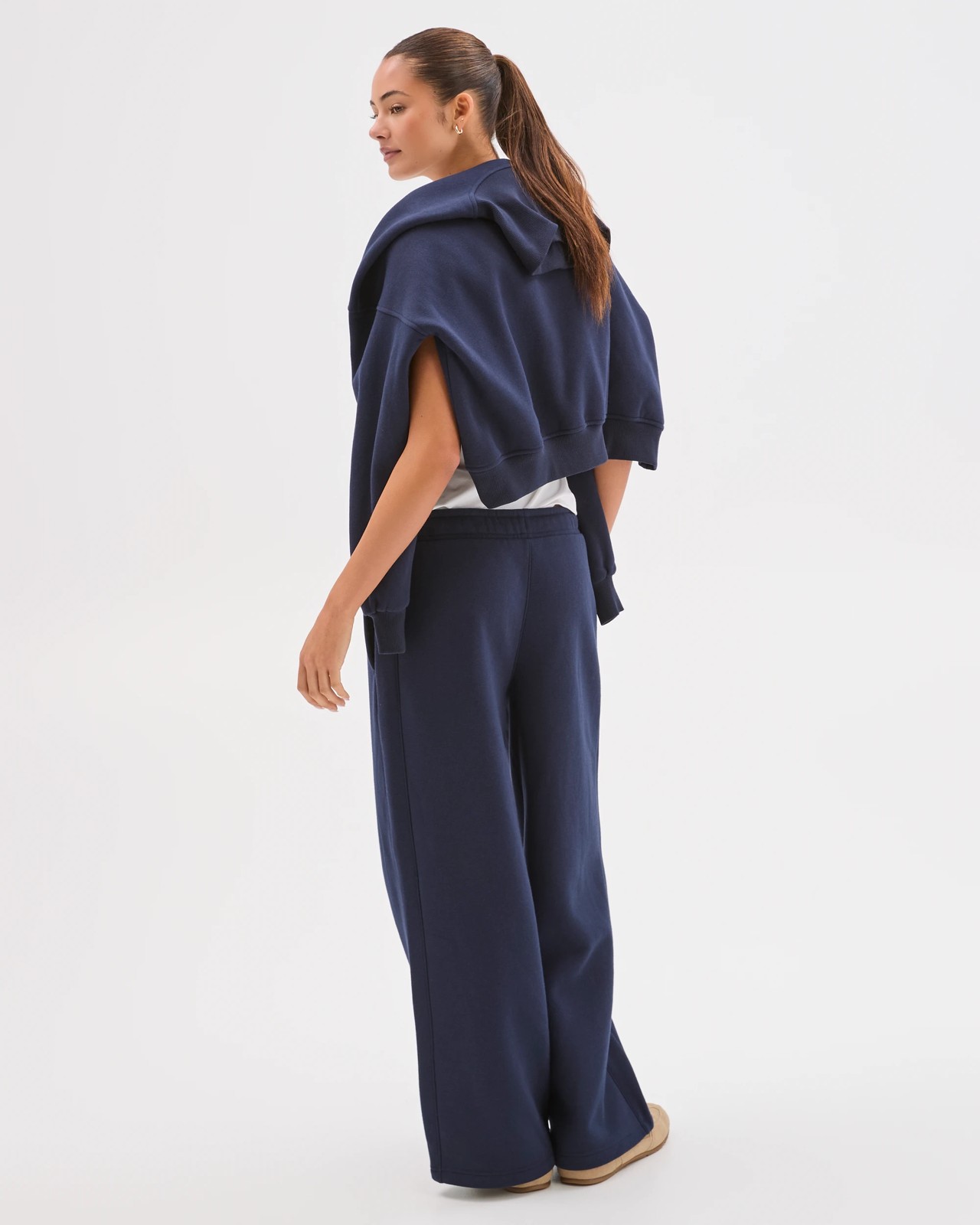 Lily Loves Australian Cotton Blend Wide Leg Trackpants - Deep Navy 6 of 6