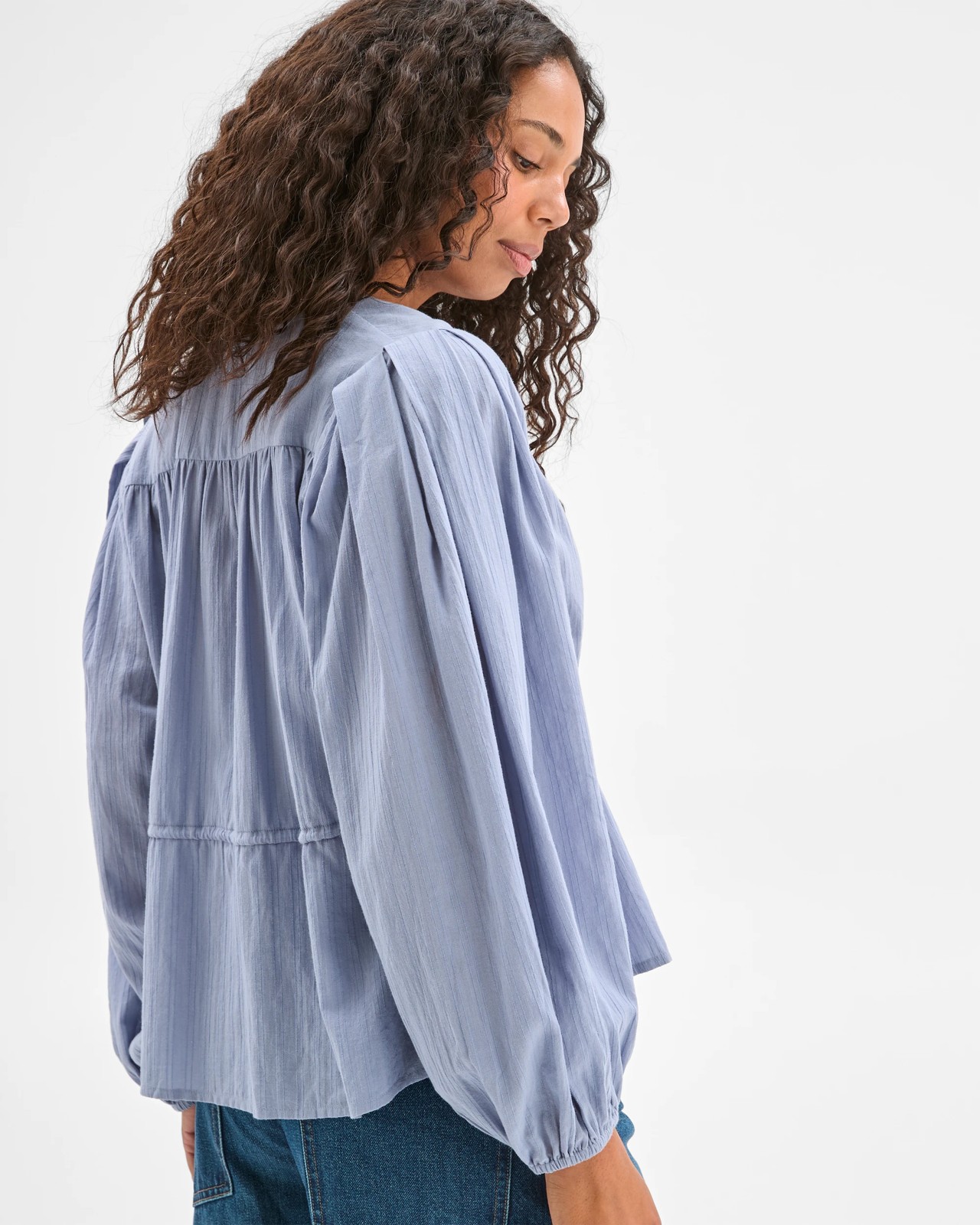 Short Sleeve Tie Waist Blouse - Bluebell 5 of 6