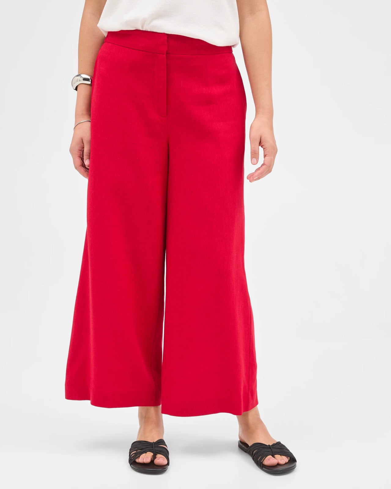 Preview Linen Blend Wide Leg Culotte Pants - Scarlet Red 2 of 5