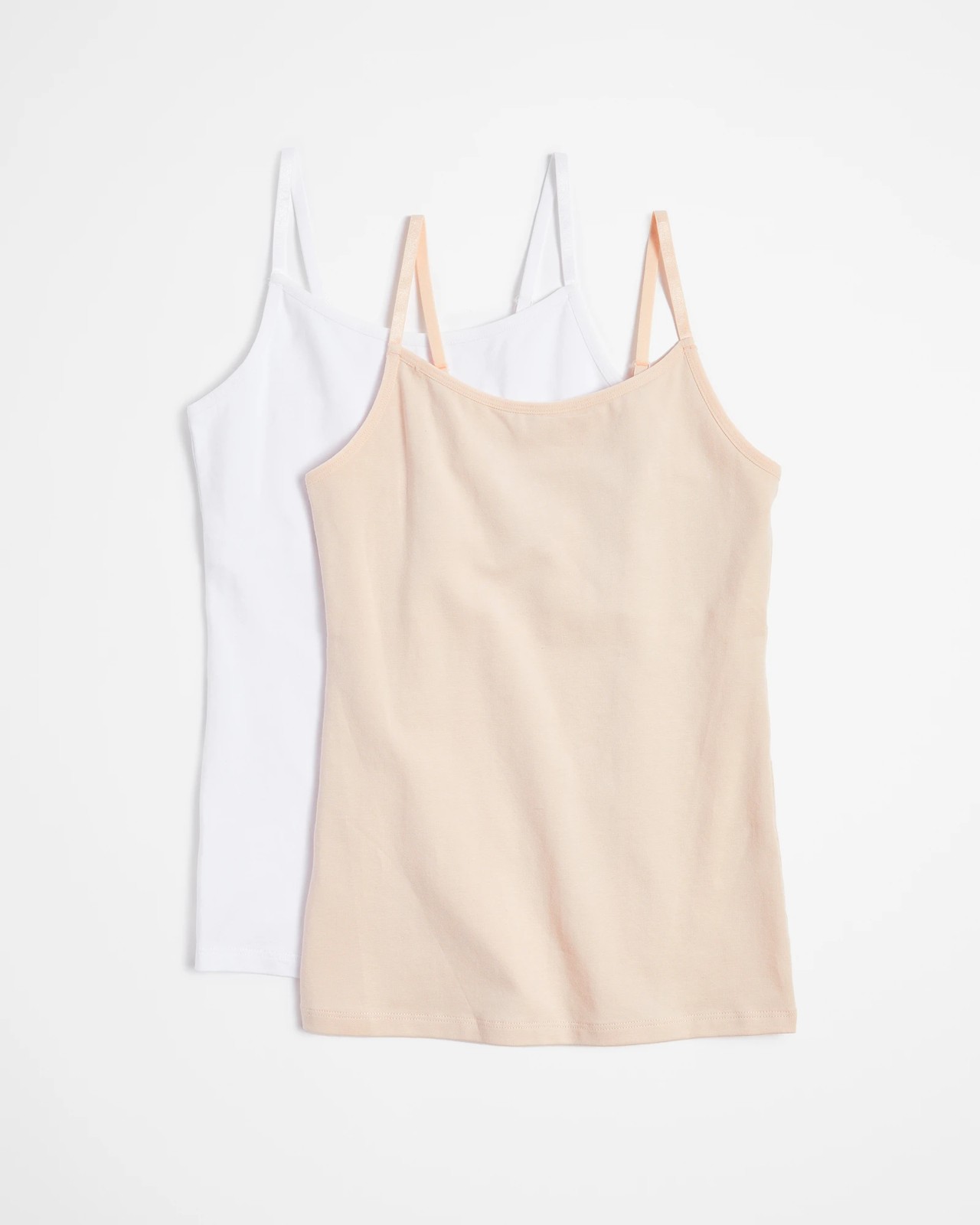 Women's & Juniors Camisole Built in Shelf Bra Adjustable Spaghetti Strap  Long Tank Top - 2 Pack