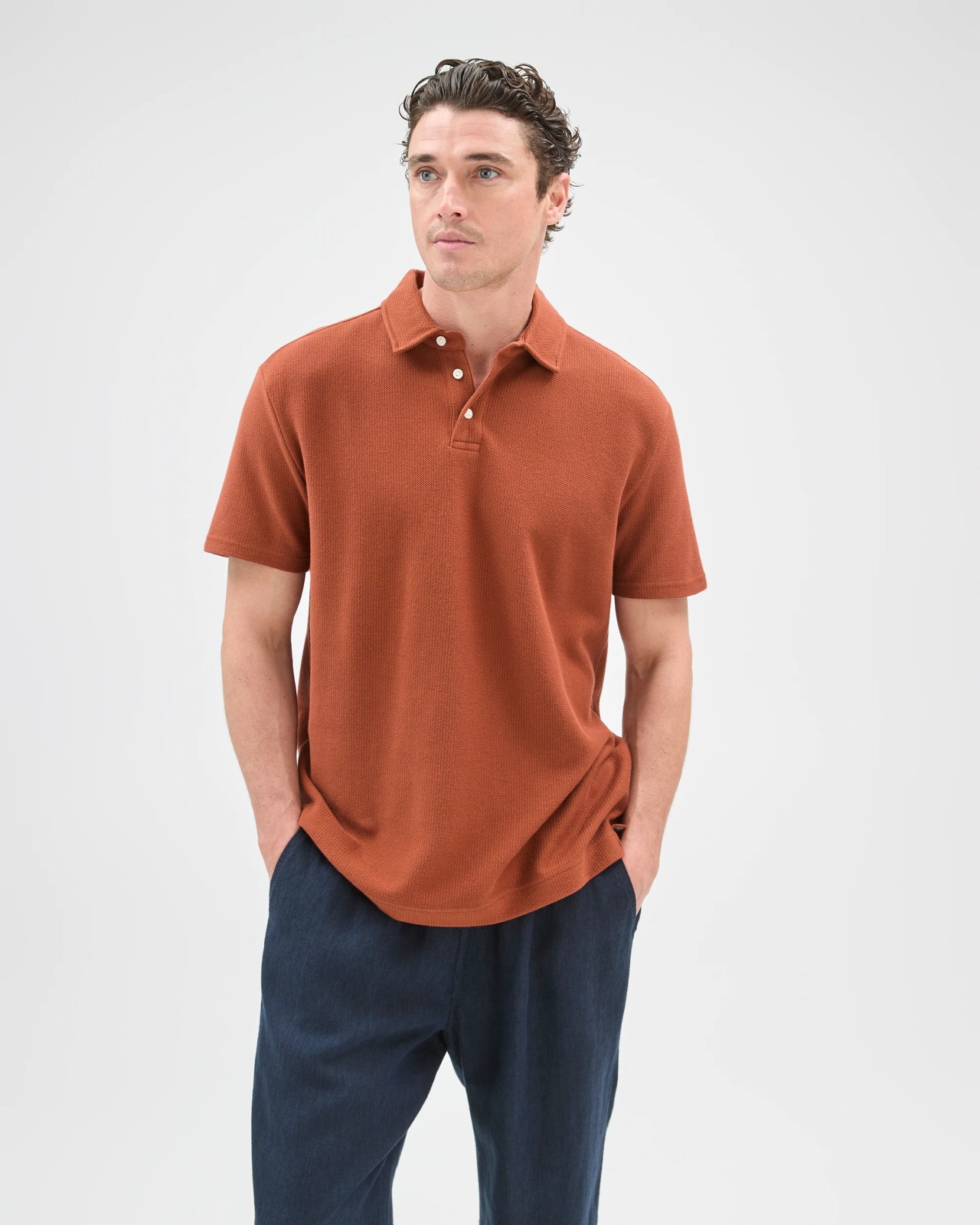 Australian Cotton Textured Polo Top - Sequoia 2 of 6
