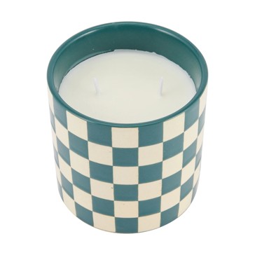 Violet and Jasmine Green Check Ceramic Candle - Anko