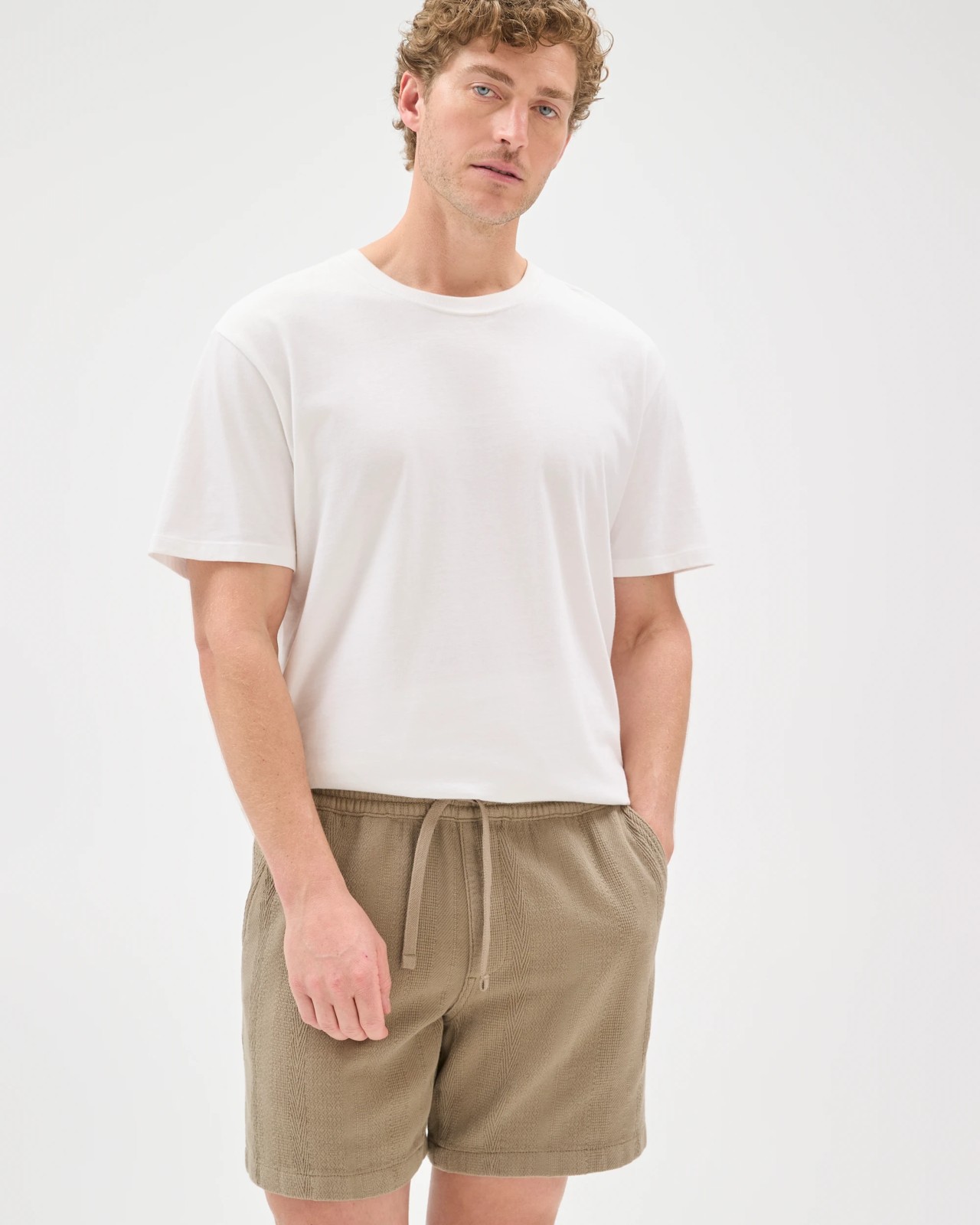 Australian Cotton Textured Stripe Shorts - Mushroom 5 of 6