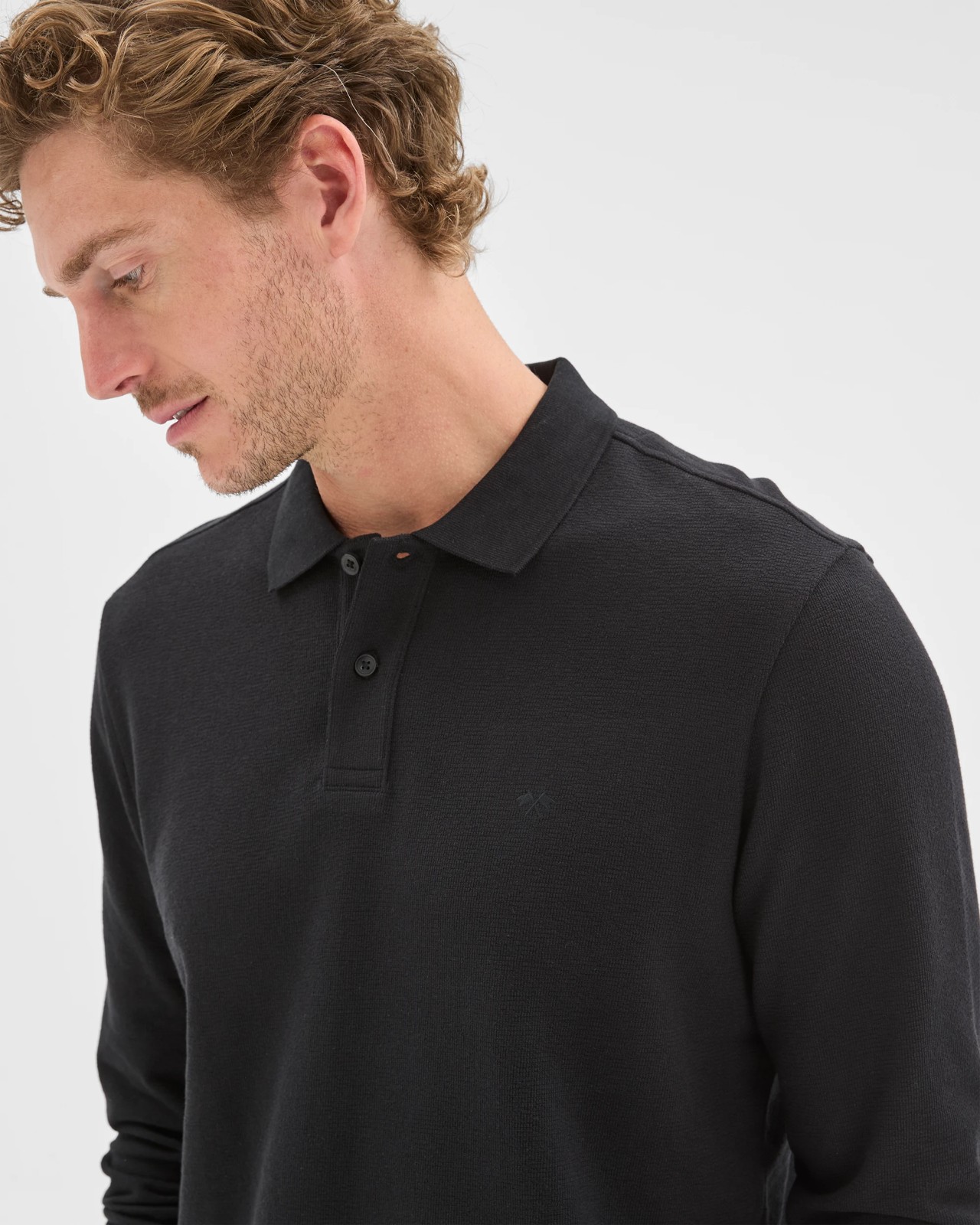 Australian Cotton Blend Boucle Polo Top - Black 4 of 6