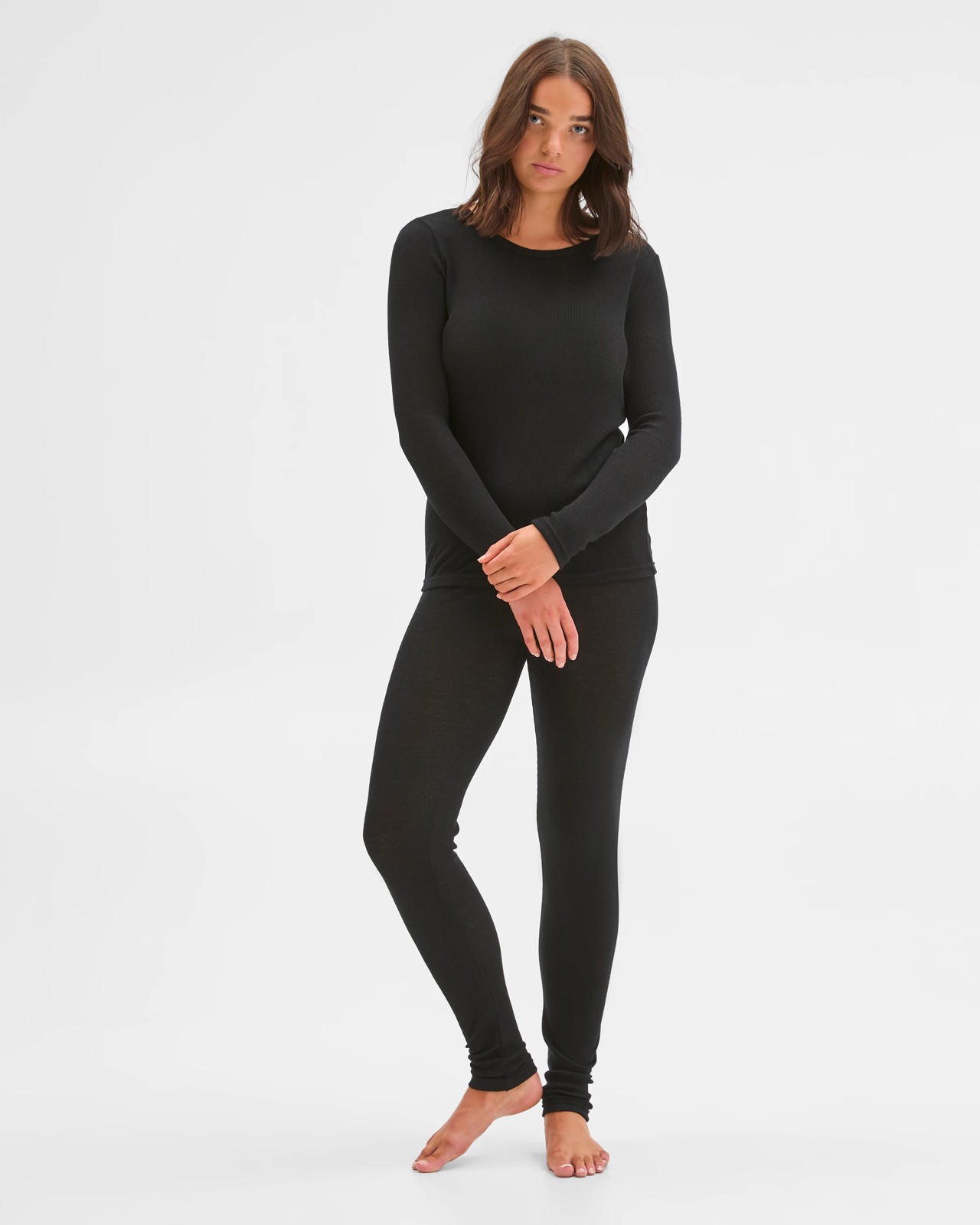 Merino Wool Blend Long Sleeve Thermal Top - Black 2 of 5