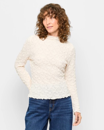 Long Sleeve Mock Neck Lace Top