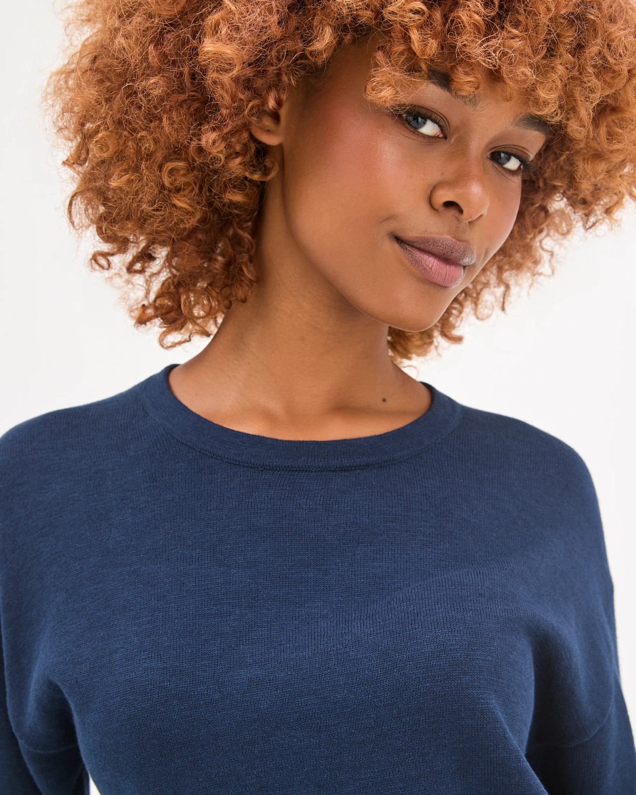 Petites Australian Cotton Blend Drop Shoulder Boxy Knit Top - Navy Blazer 4 of 5