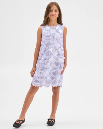 Sequin Sleeveless Scallop Hem Occasion Dress