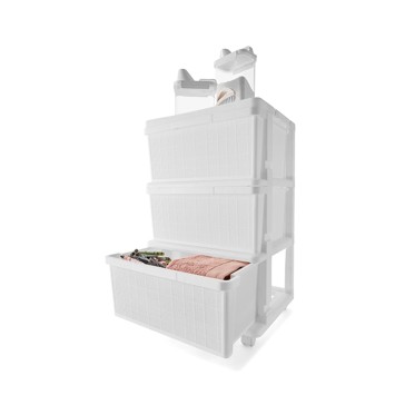 3 Linen Weave Drawers, White - Anko