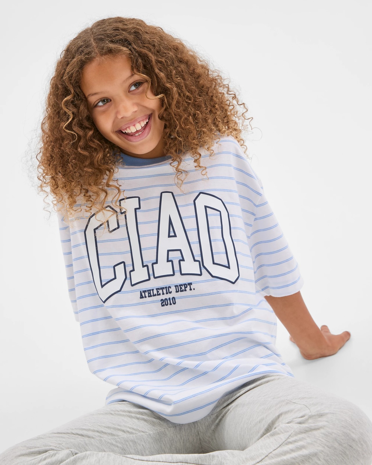 Australian Cotton Oversized T-Shirt - Blue / White Stripe 3 of 6