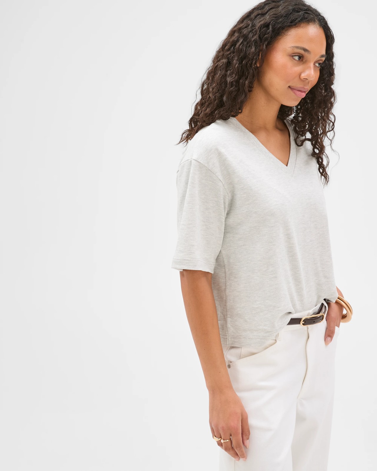 Australian Cotton Heavyweight V-Neck Boxy T-Shirt - Grey 5 of 6