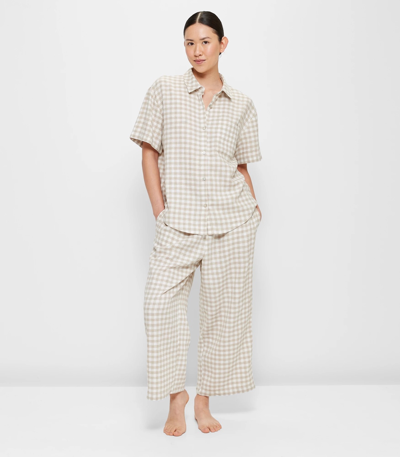 Linen Blend 7/8 Pant and Shirt Sleep Pyjama Set
