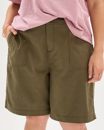 Plus Size Stretch Twill Pull On Bermuda Shorts