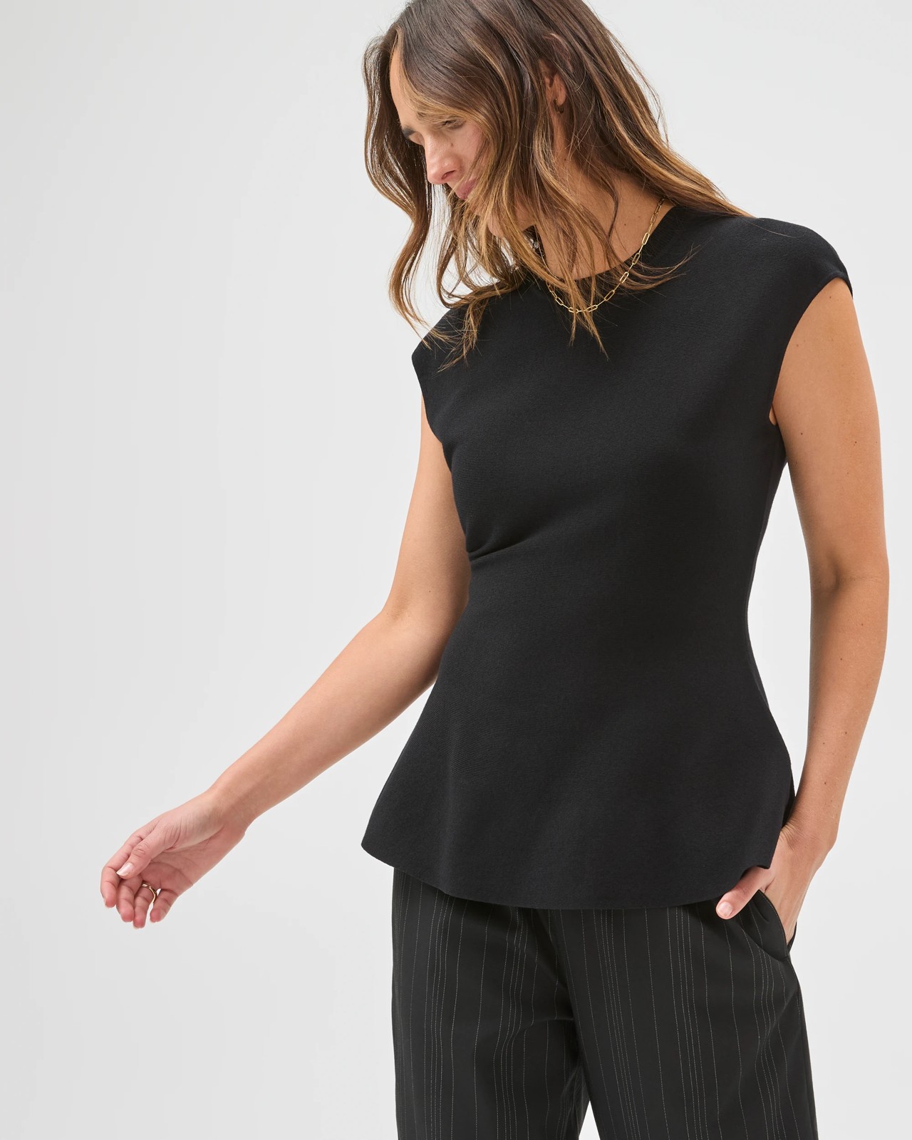 Preview Sleeveless Crepe Knit Peplum Top 3 of 5