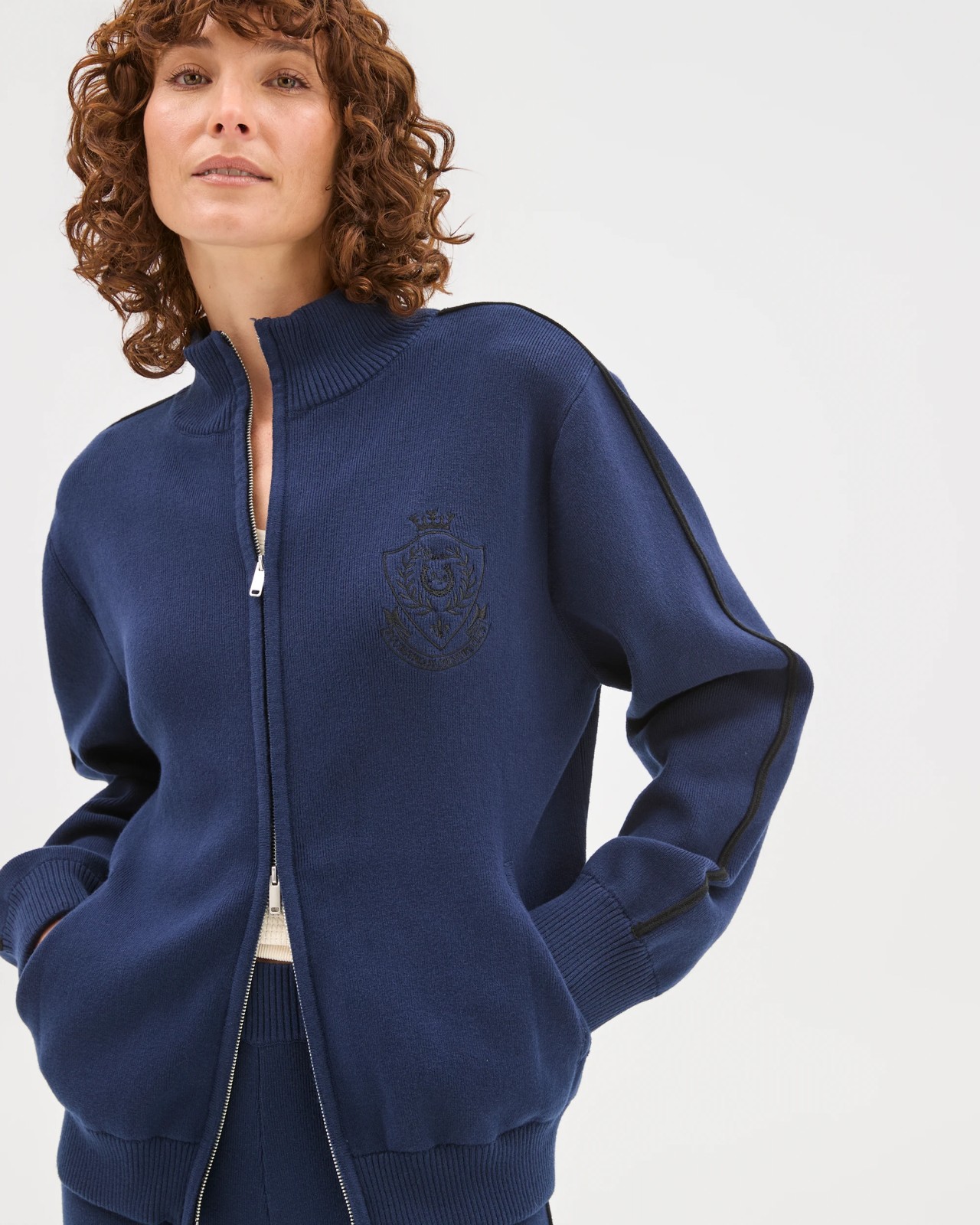 Active Australian Cotton Blend Knit Zip Through Jumper - Navy 4 of 5