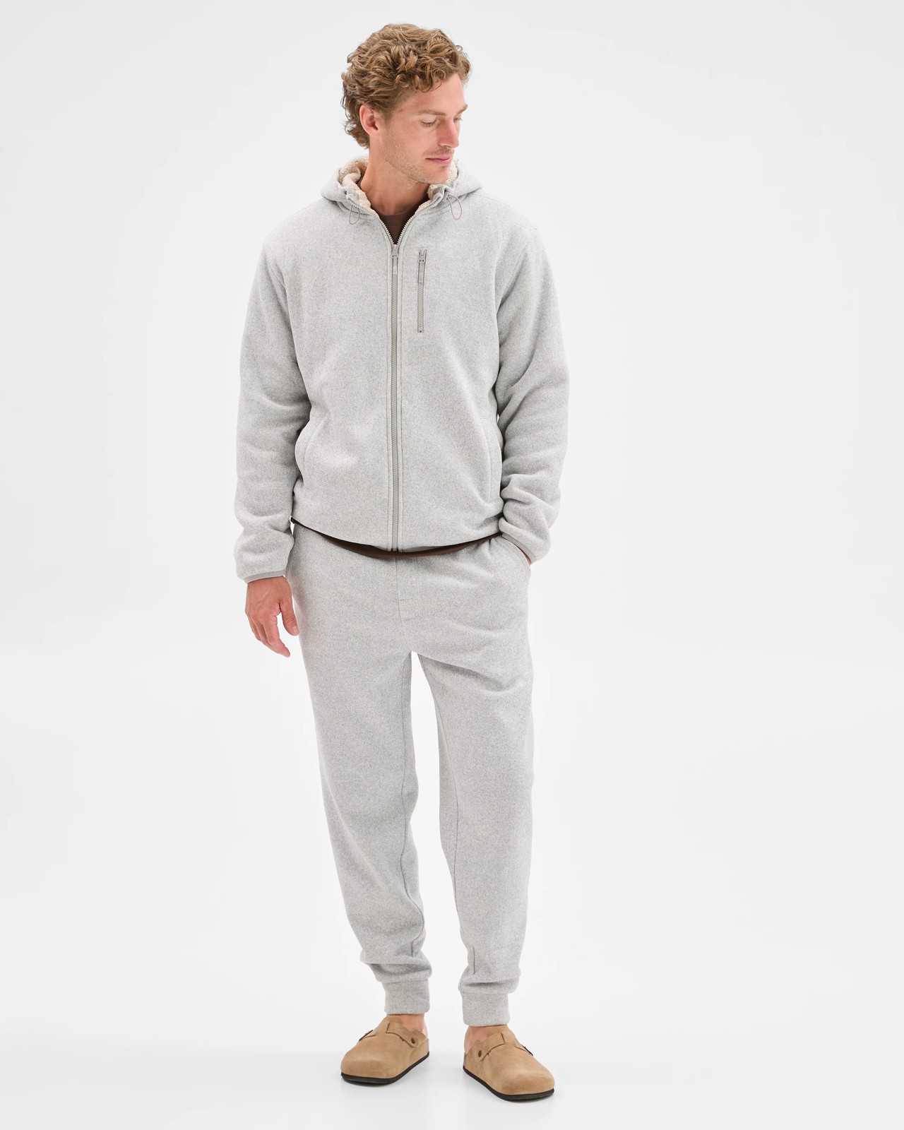 Teddy Lined Zip Through Fleece Hoodie - Grey Marle 2 of 5