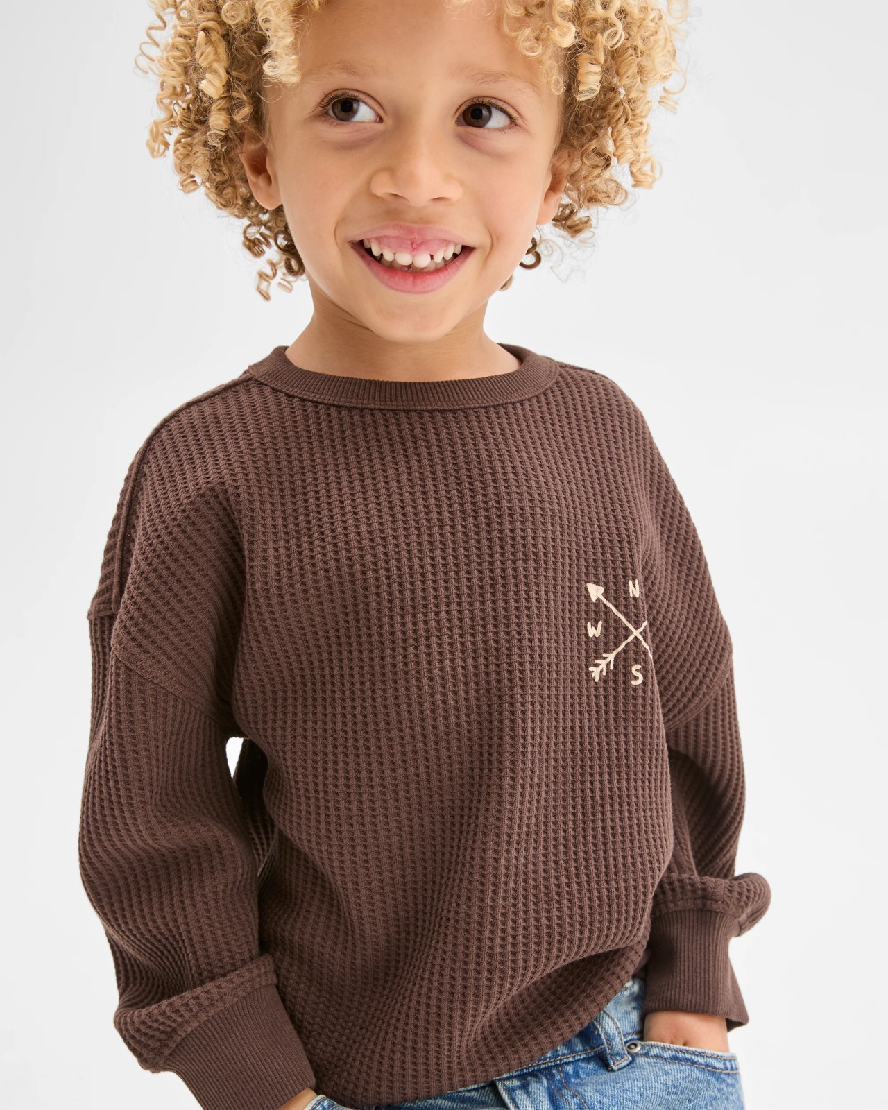 Australian Cotton Long Sleeve Oversized Waffle T-Shirt - Hot Fudge 2 of 6