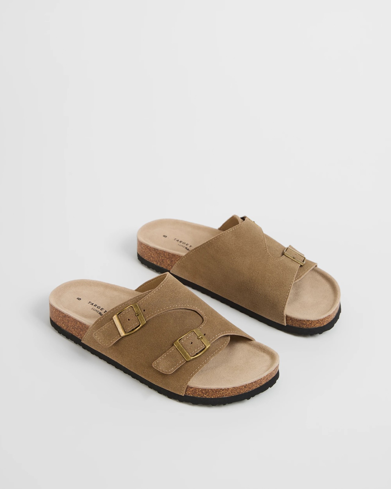 Broad Suede Leather Moulded Cork Slides - Taupe Suede 2 of 3