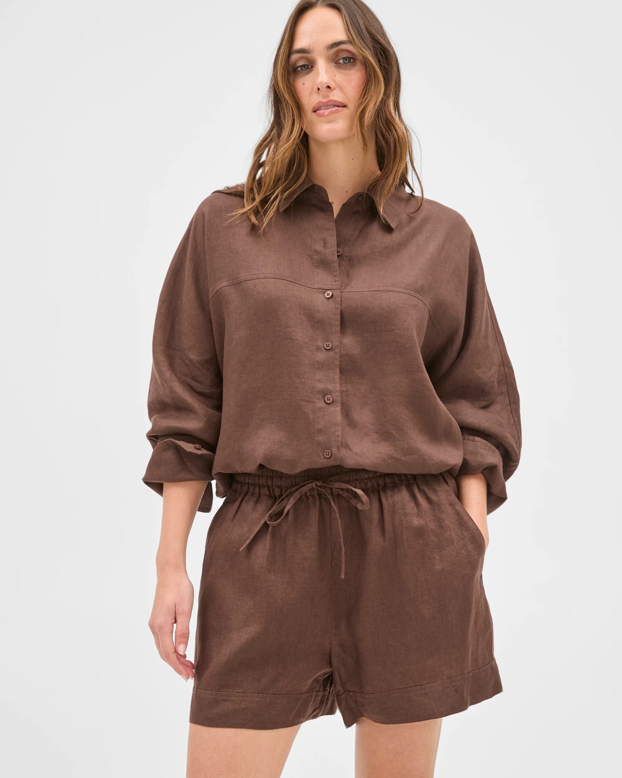 European Linen Pull On Shorts - Coffee Bean 5 of 5