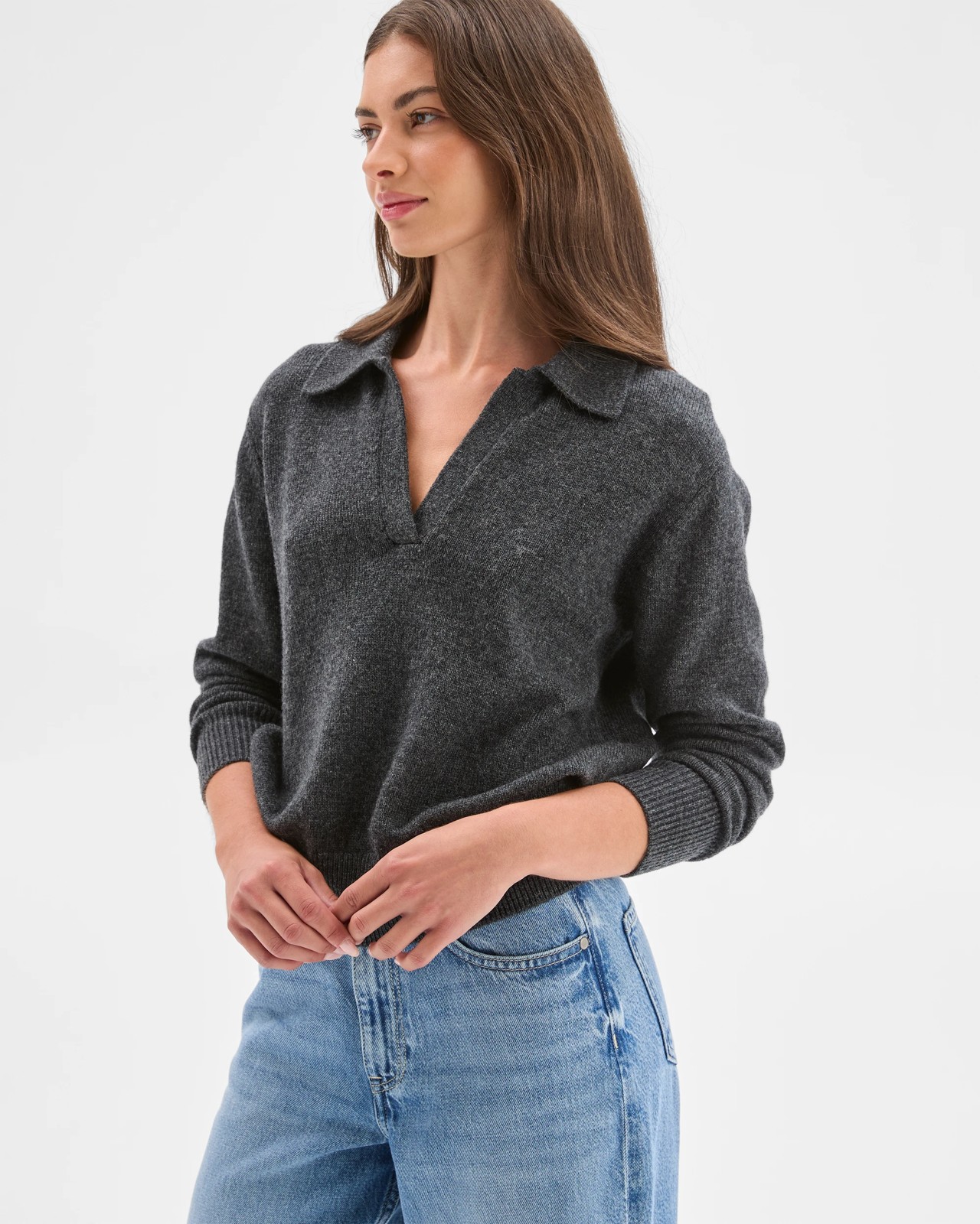 Petites Charcoal Lambswool Polo Sweater 5 of 6