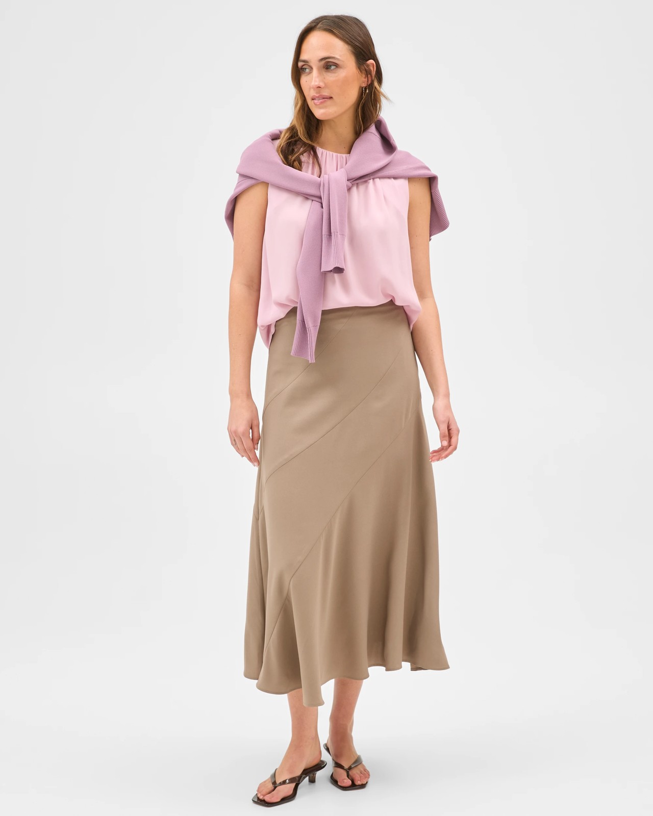 Preview Panelled Midi Skirt - Smoked Taupe 3 of 5