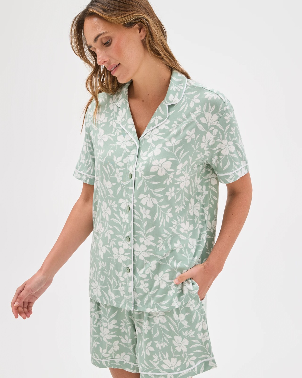 Soft Comfort Bamboo Pyjama Set - Green Floral 3 of 5