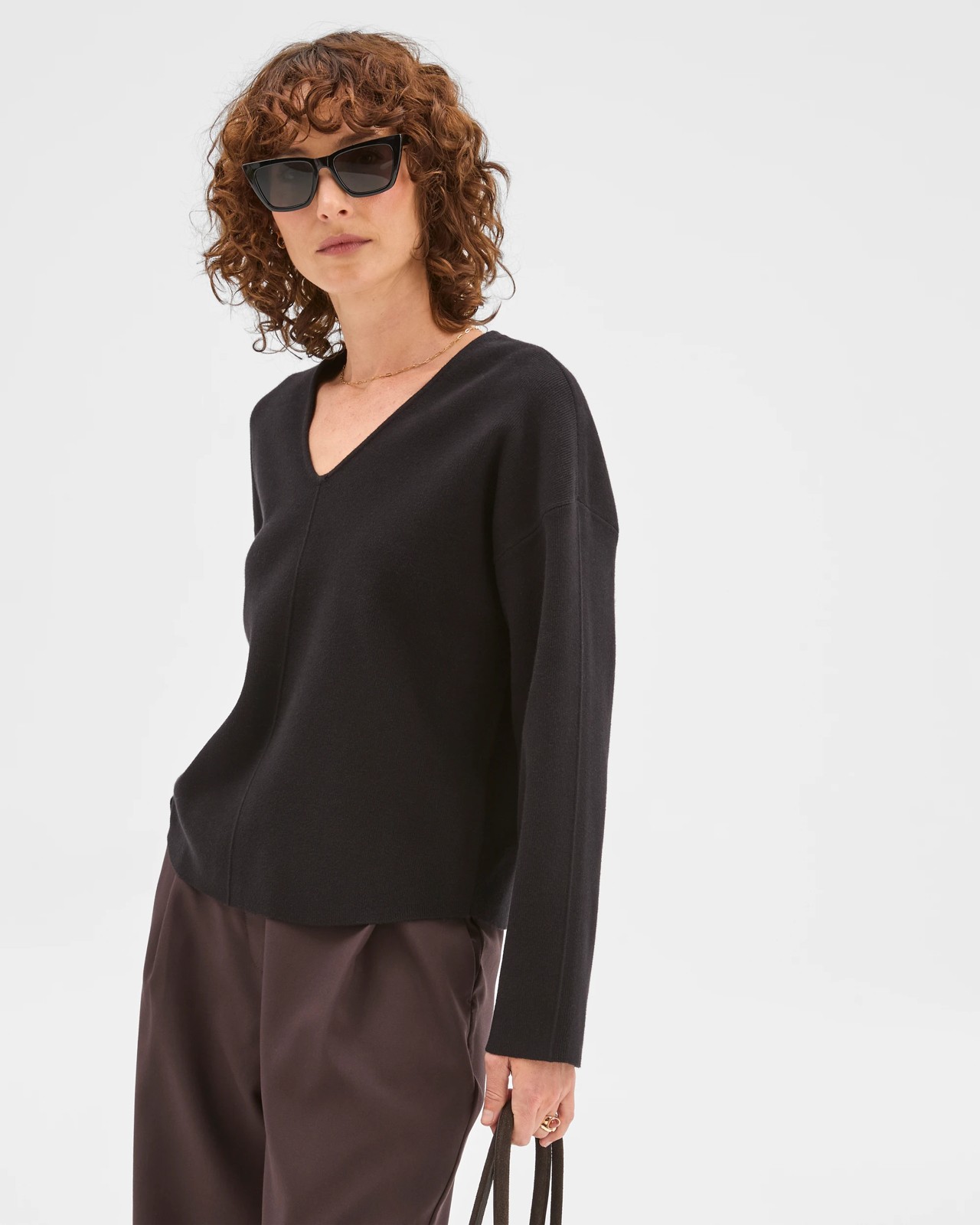 Preview Australian Cotton Blend Polished V-Neck Jumper - Black 2 of 5