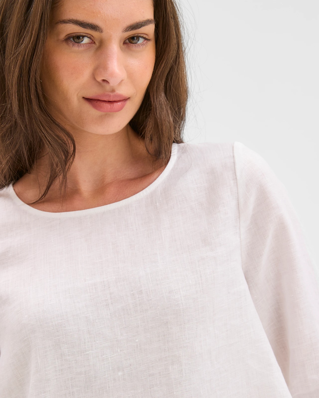 Petites European Linen 3/4 Sleeve Cross Back Top - White 5 of 6