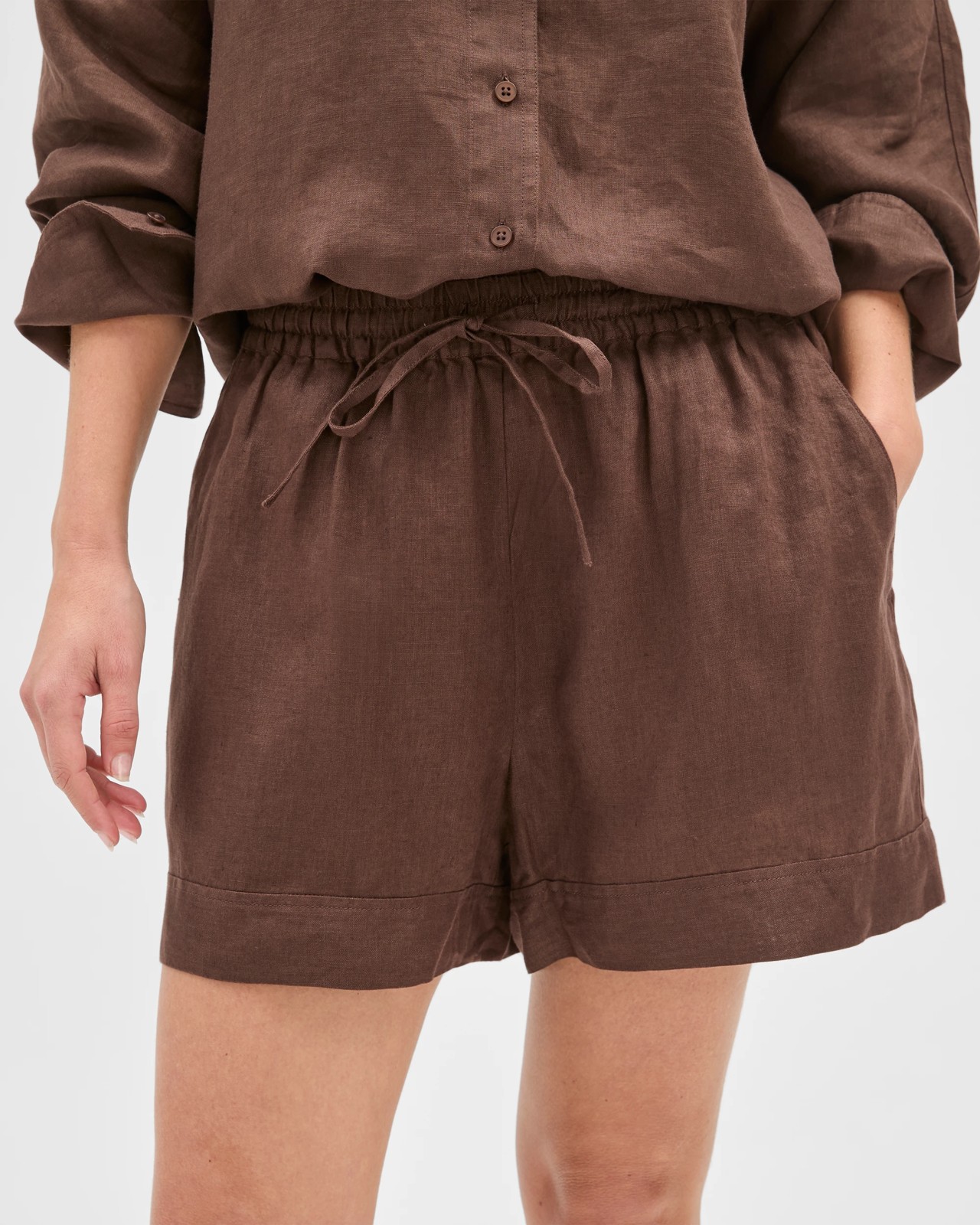 European Linen Pull On Shorts - Coffee Bean 3 of 5
