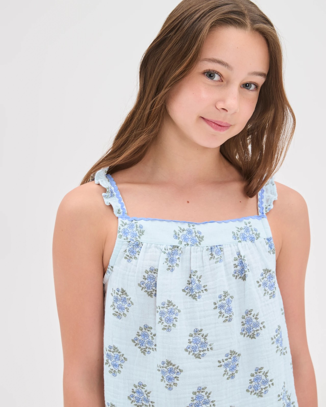 Australian Cotton Older Girls Cami Woven Pyjama Set - Blue Floral 5 of 5