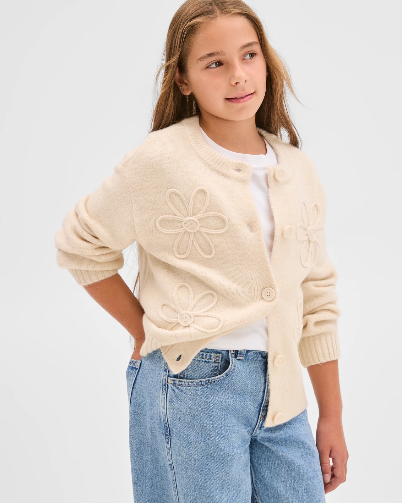 Button Through Boxy Knit Cardigan - Cream 2 of 5