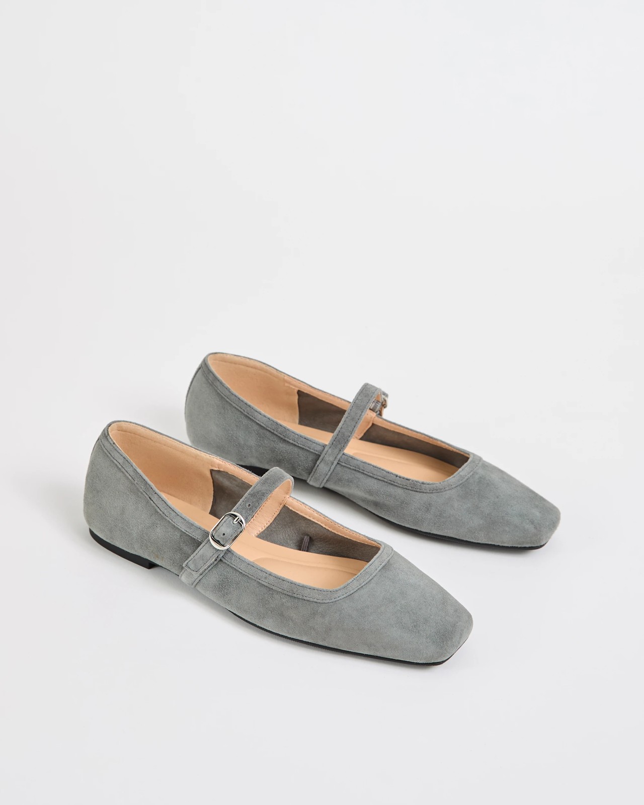 Genuine Leather Mary Jane Strap Ballet Flats - Charcoal Suede 2 of 3
