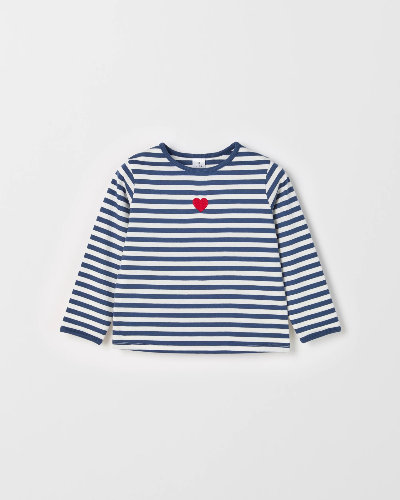 Australian Cotton Fashion Wide Long Sleeve T-Shirt - Navy Tonal Stripe Heart 2 of 2