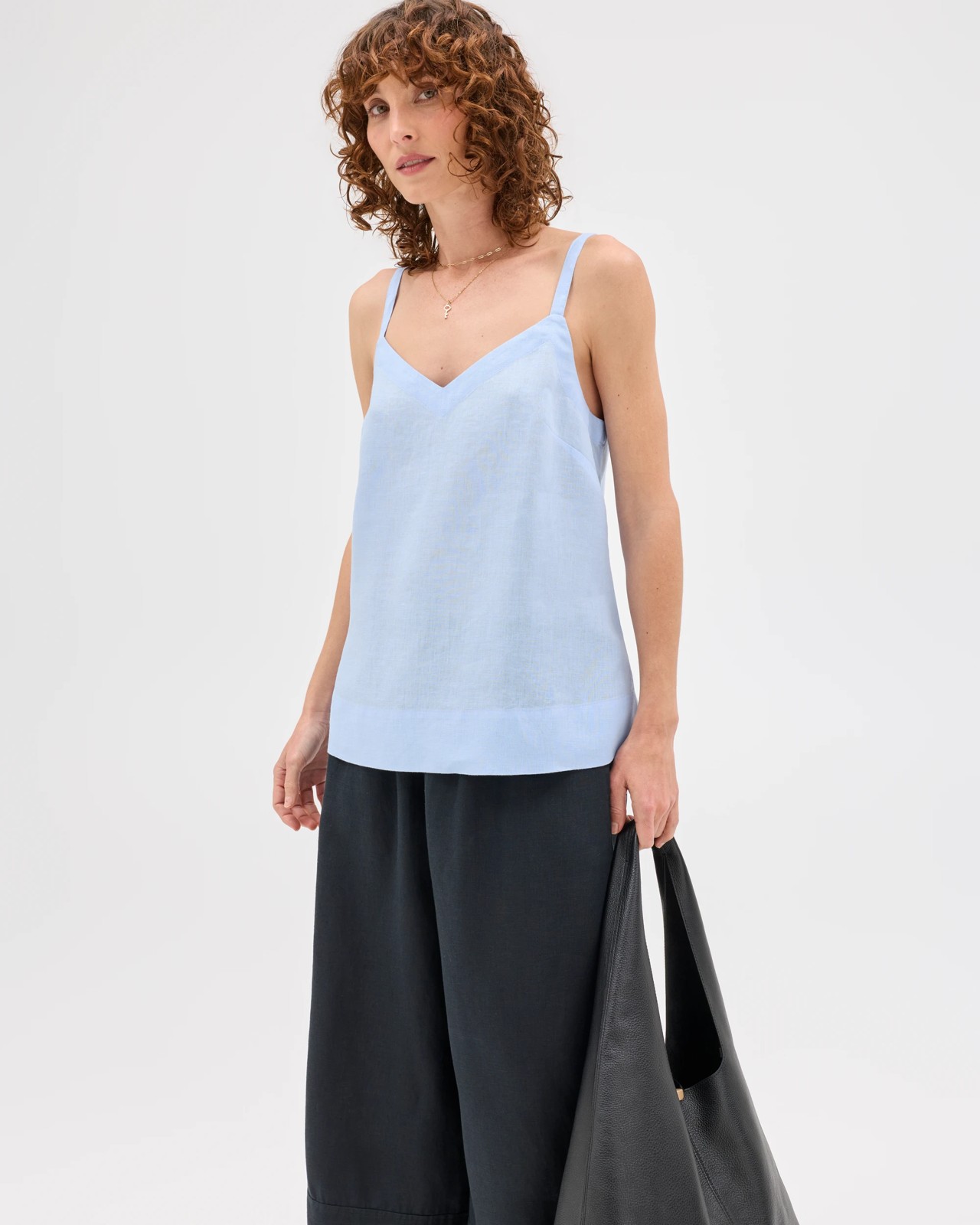 European Linen V-Neck Camisole - Pale Blue 5 of 5