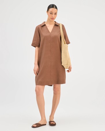 European Linen Short Sleeve Polo Mini Dress