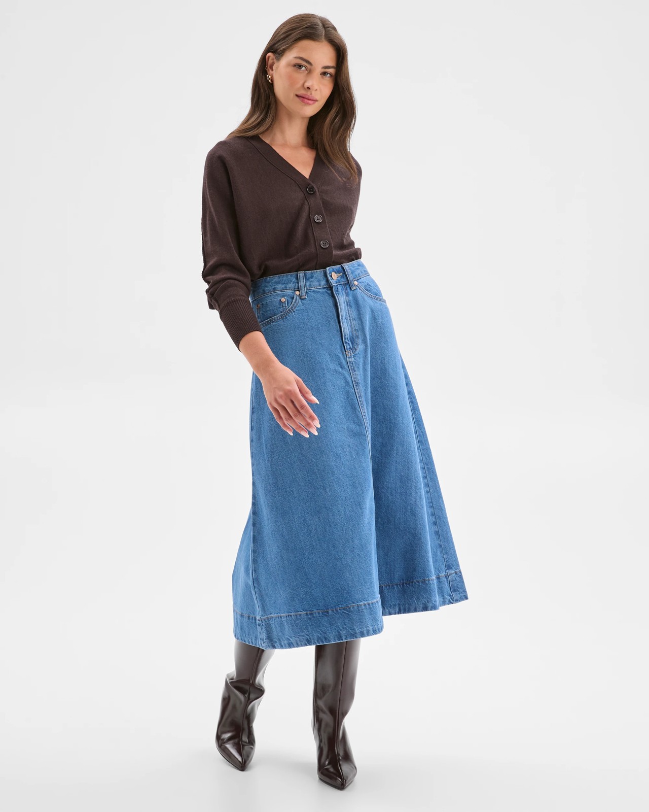 Petites A-Line Midi Denim Skirt 2 of 6