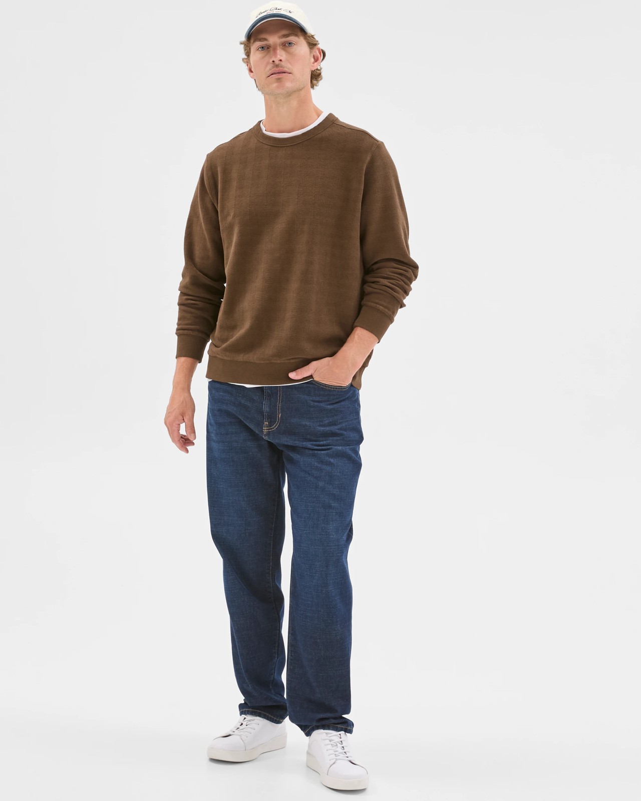 Australian Cotton Herringbone Long Sleeve Crew Neck Fleece Top - Chocolate 5 of 6