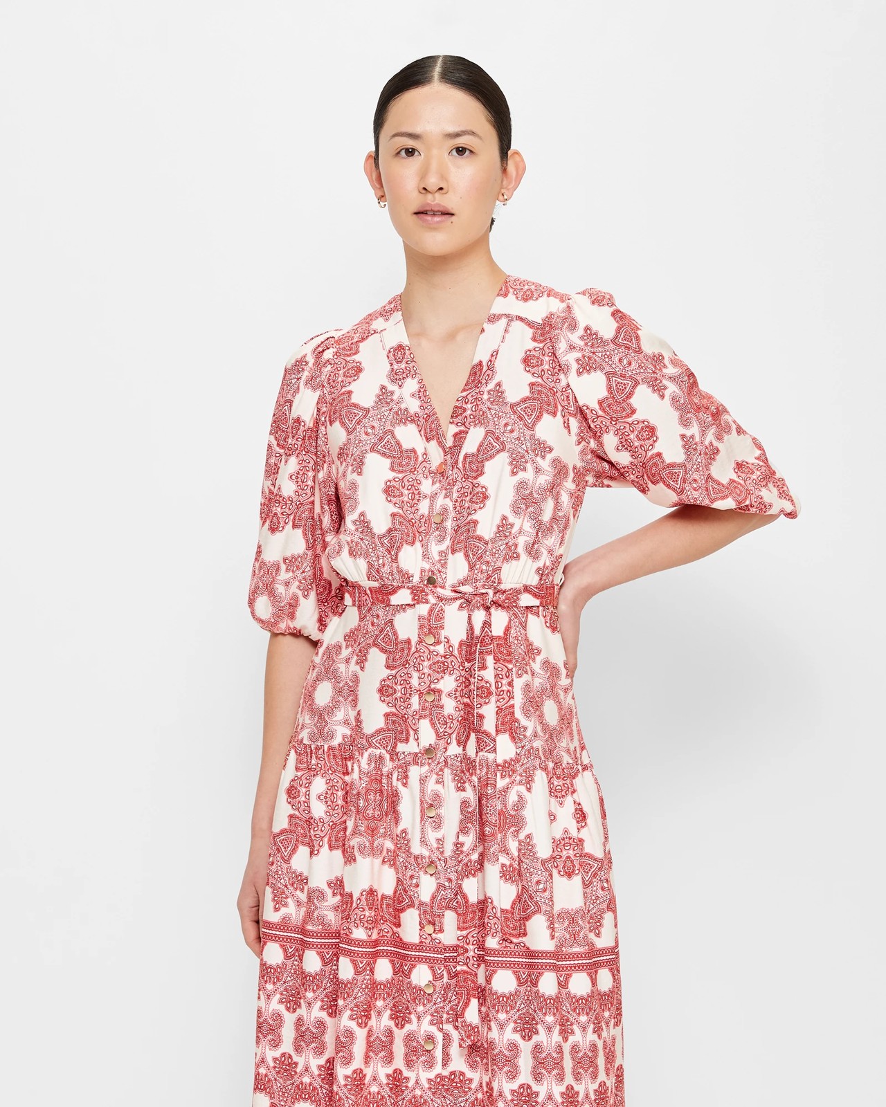 V-Neck Button Through Shirt Dress - Preview 2 of 4